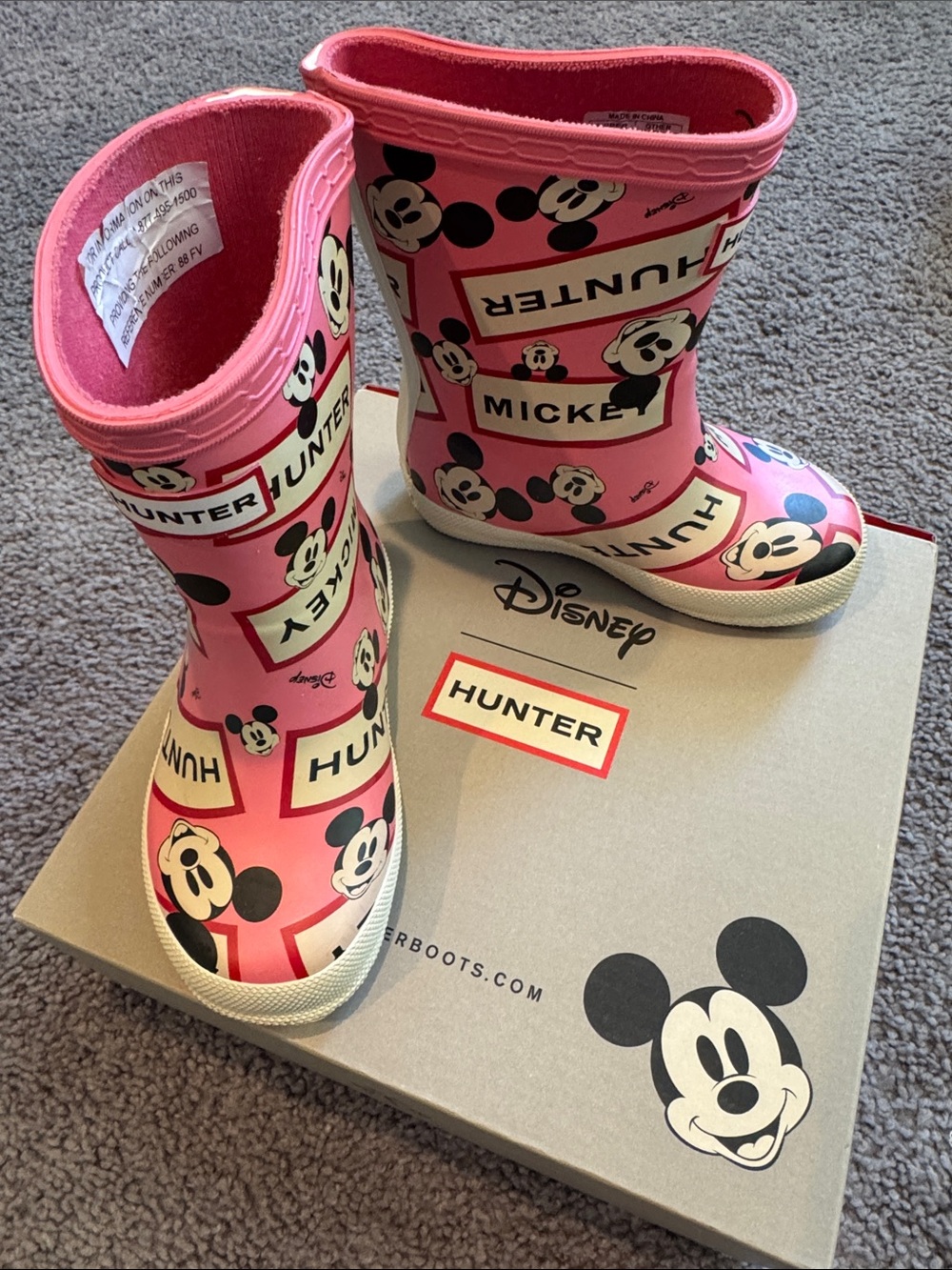 Hunter x Disney Pink Mickey Mouse Rain Boots - Size 6B / 7G